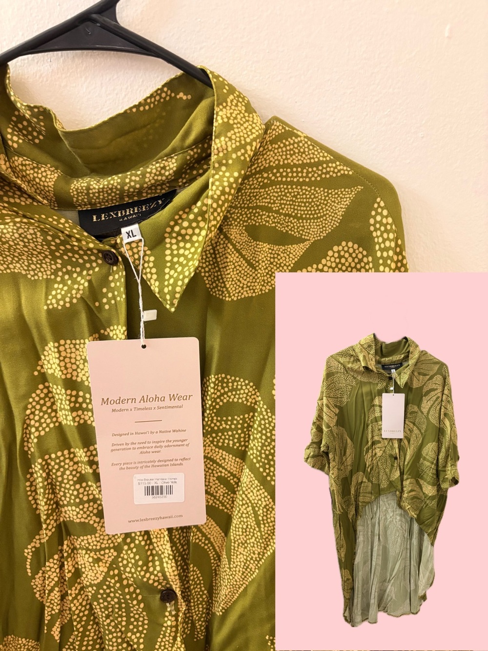 LexBreezy Hawaii Olive Green Monstera Floral Button Down Blouse | Size XL